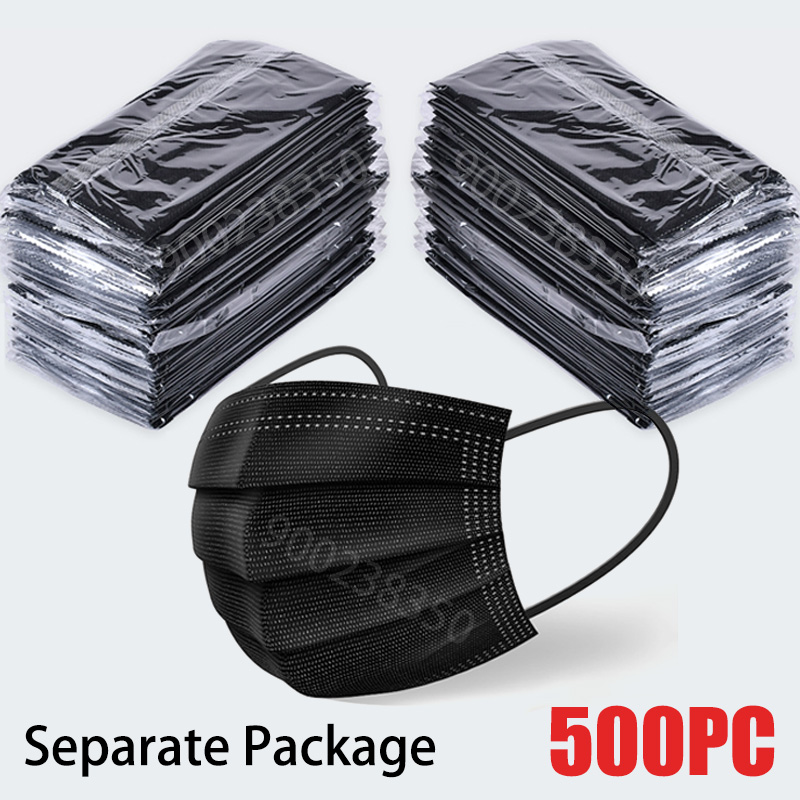 Disposable Surgical Mask - หน้ากากอนามัยแบบใช้ครั้งเดียว 10/50/100/200/500 ชิ้น บรรจุแยกชิ้น หน้ากากสีดำ บรรจุภัณฑ์แยกอิสระ