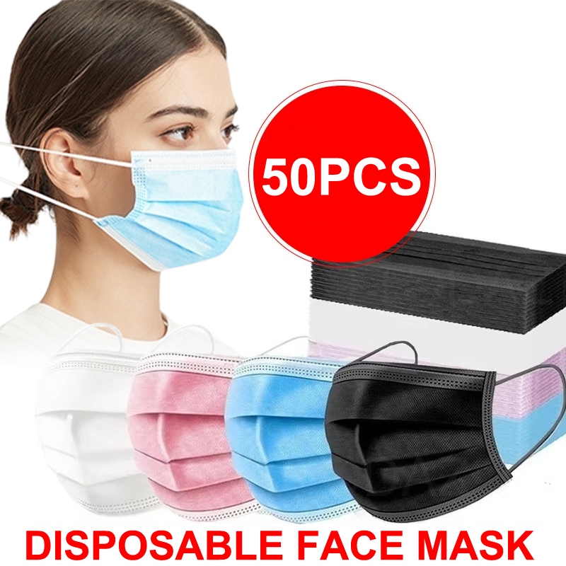 50 ชิ้น 3 ชั้นหน้ากากหน้ากากใบ - Disposable Mask Blue บทวิจารณ์และราคา