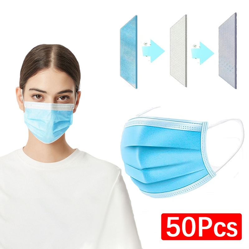 หน้ากากอนามัย 50 ชิ้น แบบ 3 ชั - Disposable Mask Blue บทวิจารณ์และราคา
